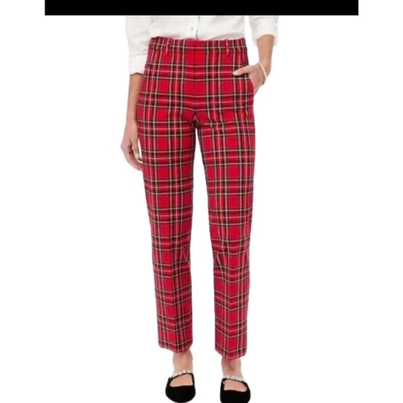 J.CREW Kelsey Holiday Pants Size 2 Red Tartan Plaid Ankle Crop Stretch 2196 - Picture 1 of 9